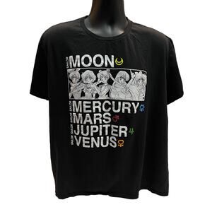 Sailor Moon Anime T-Shirt XL Black Mercury Mars Jupiter Venus Graphic Tee Toei